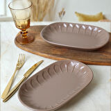 Keramika Mat Toprak Taupe Badem Kayık Tabak 22 Cm 2 Adet 977