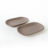 Keramika Mat Toprak Taupe Badem Kayık Tabak 22 Cm 2 Adet 977