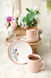 Keramika Elegant Blossoms Pembe Kahve Takımı 4 Parça 2 Kişilik 21793