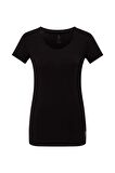 . Kadın Siyah Derin Yuvarlak Yaka T-Shirt
