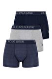 U.S. Polo Assn. Erkek Lacivert - Gri Melanj - İndigo  3 Lü Boxer