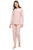 Mod Kadın Pembe Melanj Uzun Kol Pijama Takımı 3981 