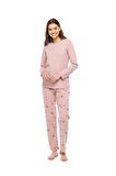 - Kadın Pembe Melanj Yuvarlak Yaka Pijama Takımı