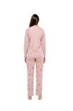 - Kadın Pembe Melanj Yuvarlak Yaka Pijama Takımı