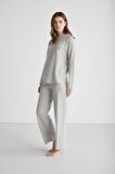 U.S. POLO ASSN. - Kadın Gri Melanj Yuvarlak Yaka Pijama Takımı 