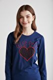 U.S. POLO ASSN. - Kadın Lacivert Yuvarlak Yaka Pijama Takımı 