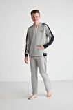 U.S. POLO ASSN. - Erkek Gri Melanj Kapşonlu Pijama Takımı 