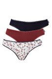 U.S. POLO ASSN. - Kadın Bordo - Lacivert - Baskılı 3 lü Slip 