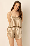 DoReMi Saten Yırtmaçlı İnce Askılı Şortlu Takım