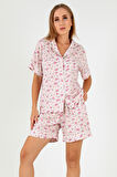 DoReMi Pink Floral Kısa Kollu Kadın Şortlu Pijama Takım