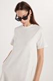 Kadın Regular Fit Kısa Kollu Yan Cepli Bisiklet Yaka Uzun Ekru Elbise