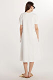 Kadın Regular Fit Kısa Kollu Yan Cepli Bisiklet Yaka Uzun Ekru Elbise