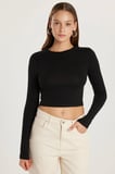Kadın Slim Fit Dar Kesim Uzun Kollu Bisiklet Yaka Siyah Bluz