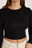 Kadın Slim Fit Dar Kesim Uzun Kollu Bisiklet Yaka Siyah Bluz