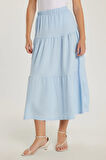 Kadın Regular Fit Pamuklu Düz Mavi Etek