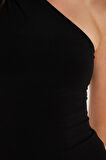 Kadın Slim Fit Dar Kesim Tek Omuz Askılı Siyah Elbise