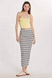 Kadın Slim Fit Viskon Çizgili Normal Bel Etek