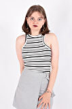 Busem S0016156 Kadın Slim Fit Çizgili Halter Yaka Fitilli Kaşkorse Atlet