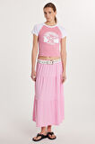 Kadın Regular Fit Pamuklu Düz Pembe Etek
