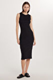Kadın Slim Fit Dar Kesim Modal Bisiklet Yaka Sıfır Kol Maxi Siyah Elbise