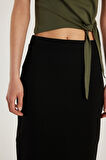 Kadın Slim Fit Dar Kesim Viskon Bilek Boy Siyah Kalem Etek