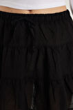 Kadın Relax Fit Bağlama Detaylı Beli Lastikli Siyah Etek