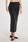 Kadın Slim Fit Simli Düz Siyah Etek