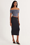 Kadın Slim Fit Dar Kesim Midi Boy Siyah Etek