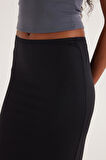 Kadın Slim Fit Dar Kesim Midi Boy Siyah Etek