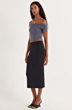 Kadın Slim Fit Dar Kesim Midi Boy Siyah Etek
