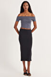 Kadın Slim Fit Dar Kesim Midi Boy Siyah Etek