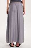 Kadın Standar Fit Beli Lastikli Bağlamalı Gri Etek