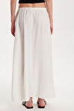 Kadın Standart Fit Beli Lastikli Bağlamalı Ekru Etek