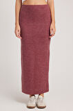 Kadın Slim Fit Dar Kesim Yırtmaçlı Bordo Etek