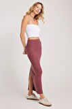 Kadın Slim Fit Dar Kesim Yırtmaçlı Bordo Etek
