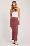 Kadın Slim Fit Dar Kesim Yırtmaçlı Bordo Etek