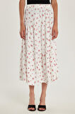 Kadın Standart Fit Beli Lastikli Baskılı Midi Boy Etek