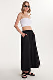 Kadın Standart Fit Beli Lastikli Siyah Etek