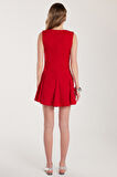 Kadın Regular Fit Klasik Kesim Boyun Bağlama Detaylı Mini Kırmızı Elbise