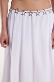 Kadın Standart Fit  Beli Lastikli Pileli Beyaz Etek