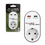 POWERMASTER PM-16620 TEKLİ SİYAH OVAL KASA TERMAL AKIM KORUMALI PRİZ (10A-2500W)