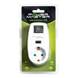 POWERMASTER PM-18522 LED GÖSTERGELİ ANAHTARLI TEKLİ AKIM KORUMALI PRİZ BEYAZ (16A-3500W)