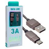 POWERMASTER 3 AMPER METAL YAYLI MICRO USB DATA VE ŞARJ KABLOSU 1 METRE