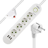 Vea VA-21560 Akım Korumalı Priz 4 Lü 1.5 Metre Uzatma Kablosu 3 Usb li Anahtarlı Priz
