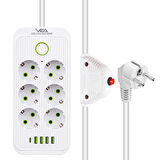 VEA VA-21564 6 lı Usb li Akım Korumalı Grup Priz Type-c Soketli Anahtarlı 1.5 Metre Uzatma Kablosu 