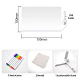 Ayt Sunup SN-27126 Dekoratif Led Aydınlatmalı Işıklı Şeffaf Işıltılı Yazı Çizim Resim Panosu Tableti 7 Renk Kalemli Set