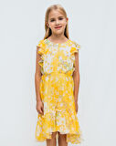 Papatya Desenli Şifon Kız Çocuk Elbise