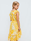 Papatya Desenli Şifon Kız Çocuk Elbise
