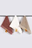 Ecocotton Emily Kurulama Havlusu %100 Organik Pamuk Nakışlı Püsküllü Beyaz-Bej-Kahve 30x50 Cm