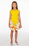 Hardal Rengi Örme Etek Ucu Desenli Kız Elbise